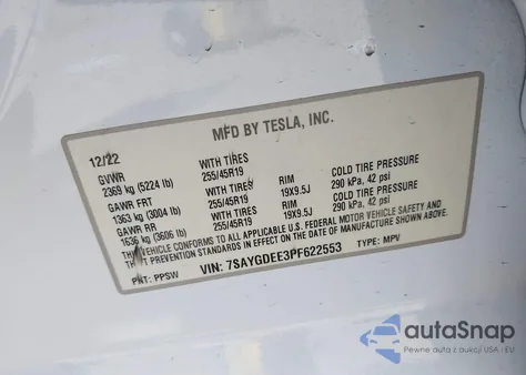 2023 Tesla Model Y Awd/Long Range Dual Motor All-Wheel Drive из США, поврежденный, VIN 7SAYGDEE3PF622553